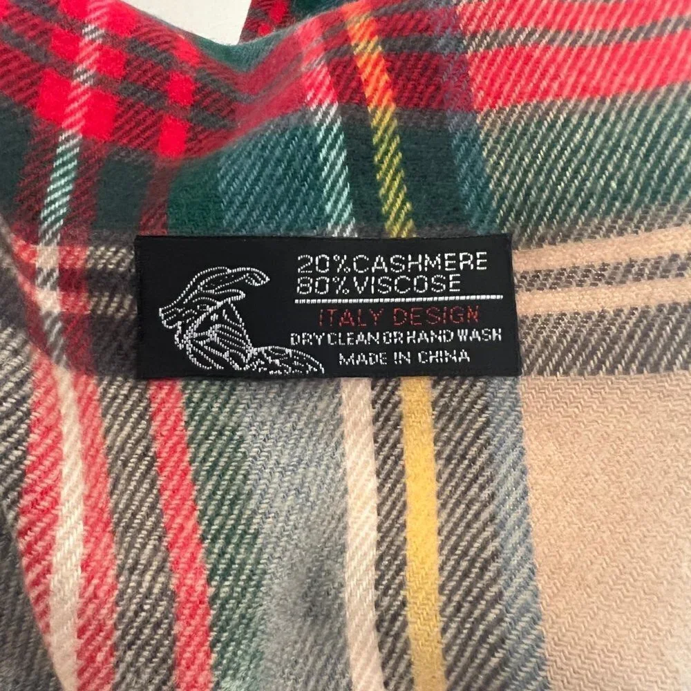 Cashmere Blend Scarf, Classic tartan plaid in camel tan, red, green etc.